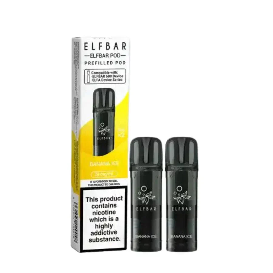 Elf Bar 600 Prefilled Pods - Box of 10 in Banana Ice Flavour at UK Vaper Wholesale