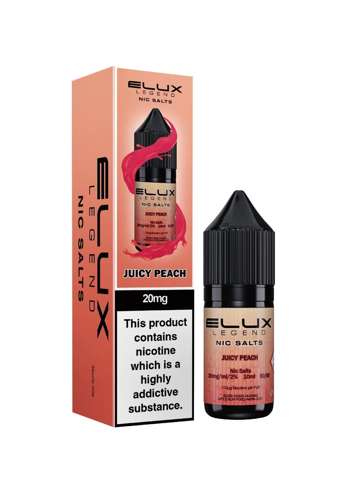 Elux Legend Nic Salts - 10ml E - liquids - Box of 10 - Juicy Peach *New* - vapeukwholesale