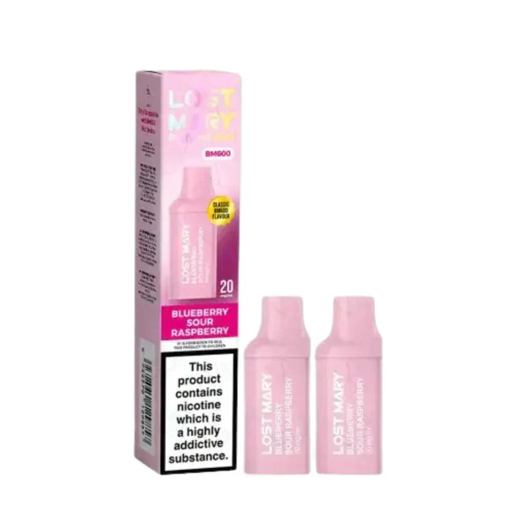 Lost Mary BM600 Prefilled Pods box of 10 in Blueberry Sour Raspberry Flavour at UK Vaper Wholesale