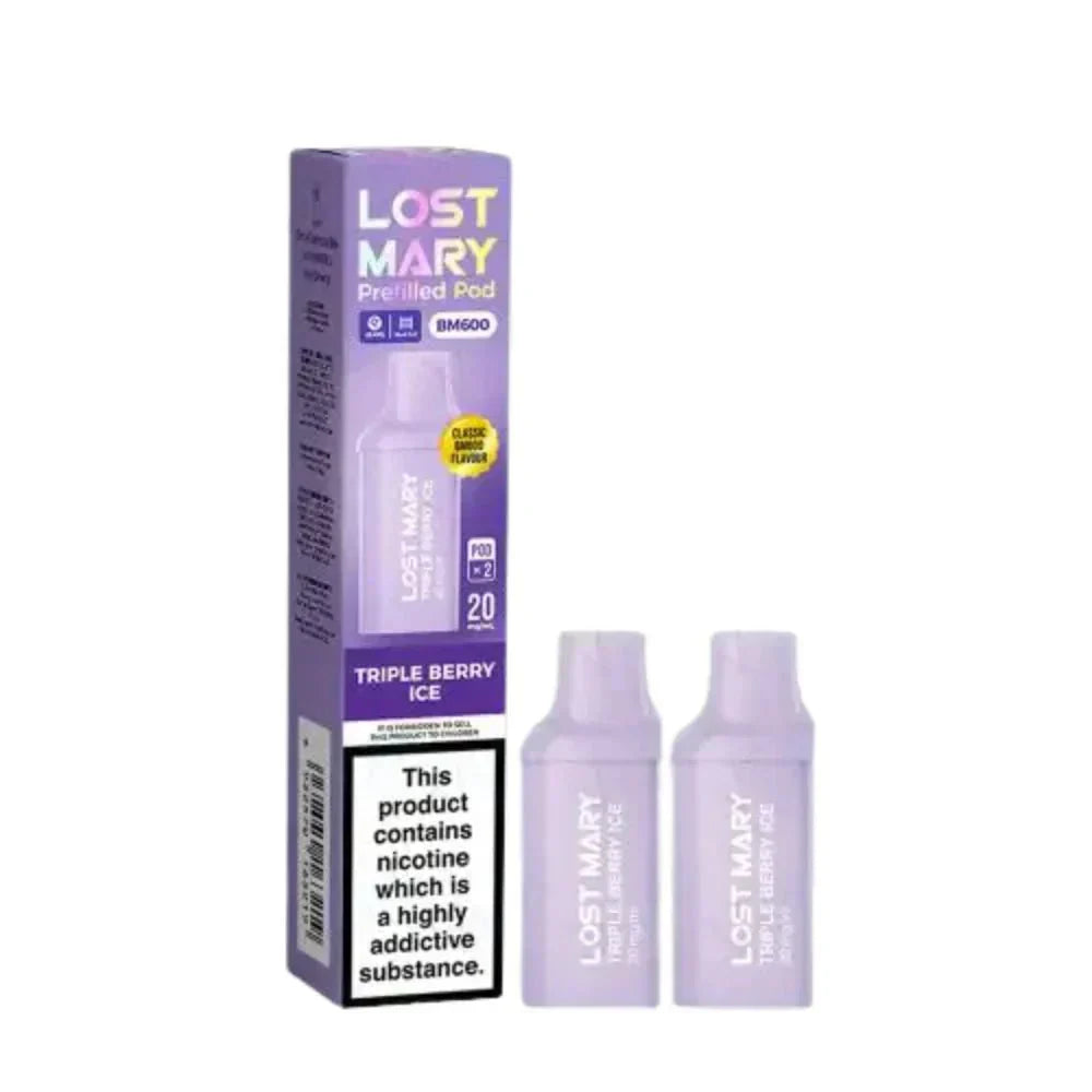 Lost Mary BM600 Prefilled Pods box of 10 in Triple Berry ice Flavour at UK Vaper Wholesale